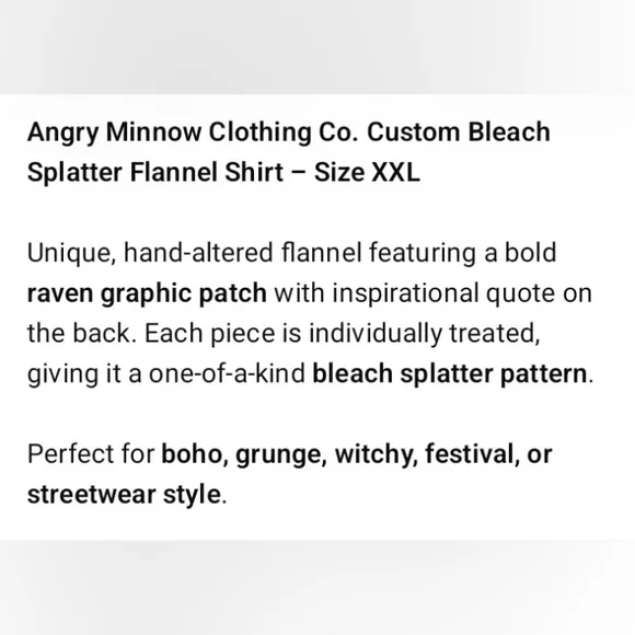 Angry Minnow Bleach Splatter Flannel Shirt Raven Graphic Boho Grunge Witchy XXL - Picture 15 of 16